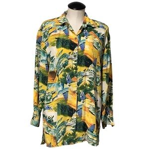 TRISTAR Vintage 100% Silk‎ Long Sleeve Hawaiian Shirt - Size S